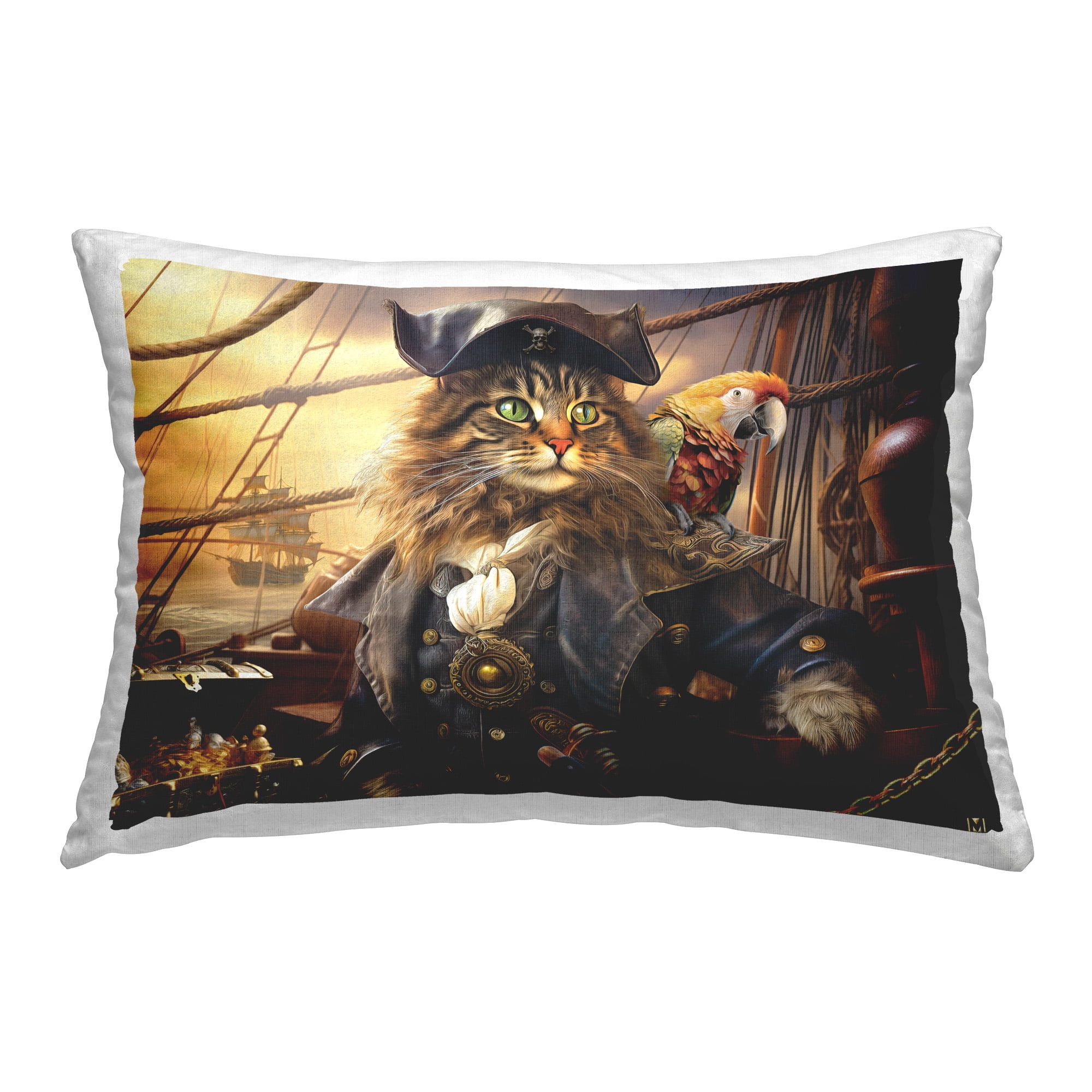 Stupell Industries Pirate Cat Aboard Ship Decorative Printed Throw Pillow Design by Michael David Ward
