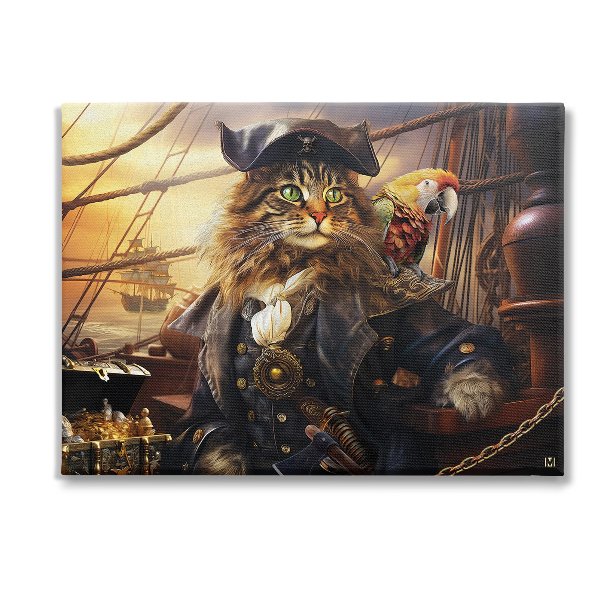 Stupell Industries Pirate Cat on Ship Animals & Insects Painting Gallery Wrapped Canvas Art Print Wall Art, 40 x 30