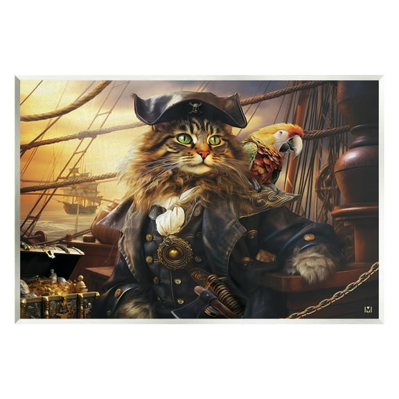 Stupell Industries Pirate Cat on Ship Animals & Insects Painting Unframed Art Print Wall Art, 15 x 10