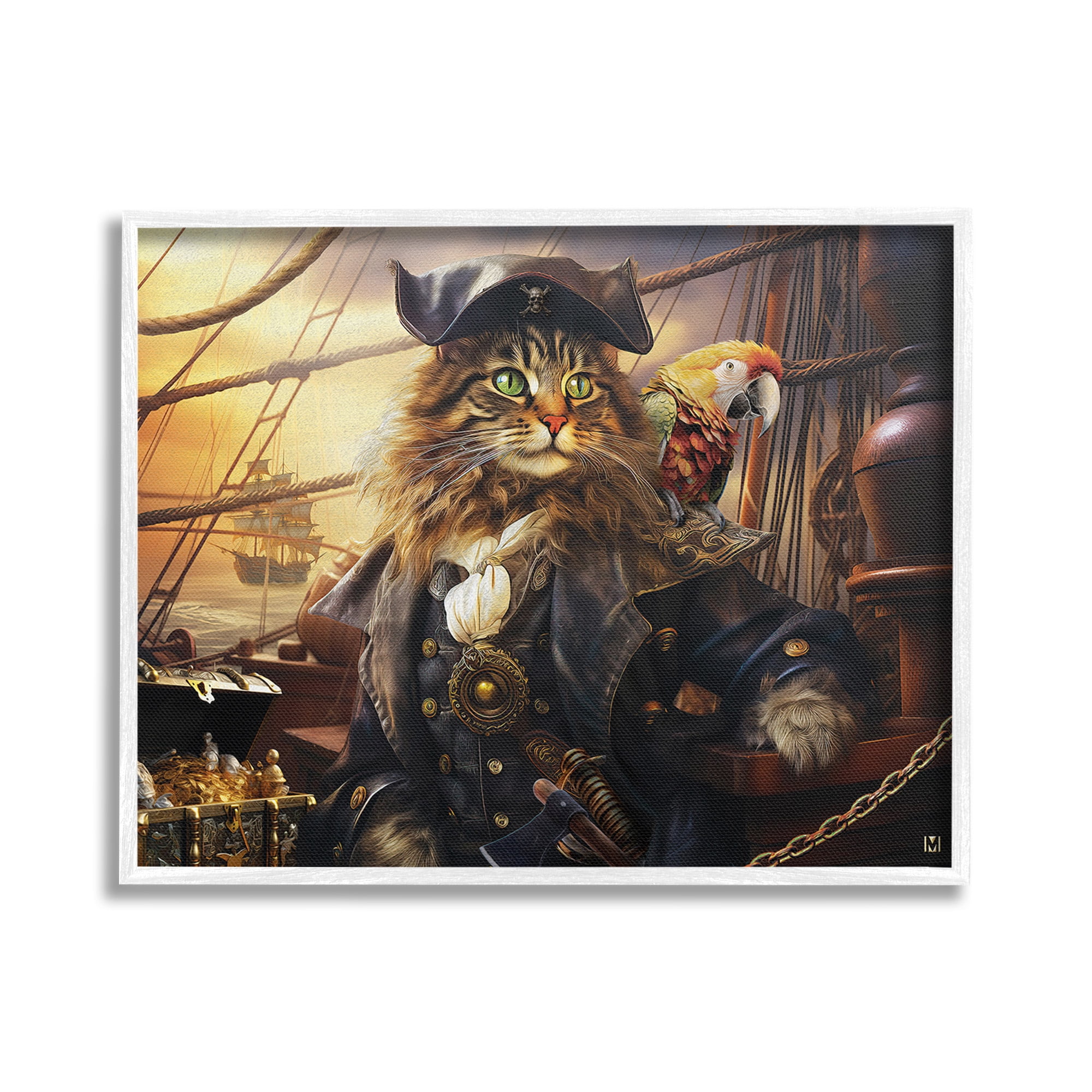 Stupell Industries Pirate Cat on Ship Animals & Insects Painting White Framed Art Print Wall Art, 30 x 24