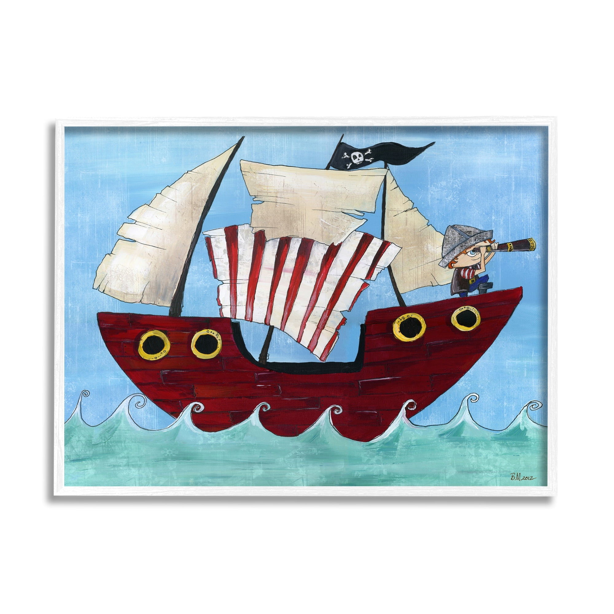 Stupell Industries Pirate Ship At Sea , 24 x 30,Design by Bealook Kids