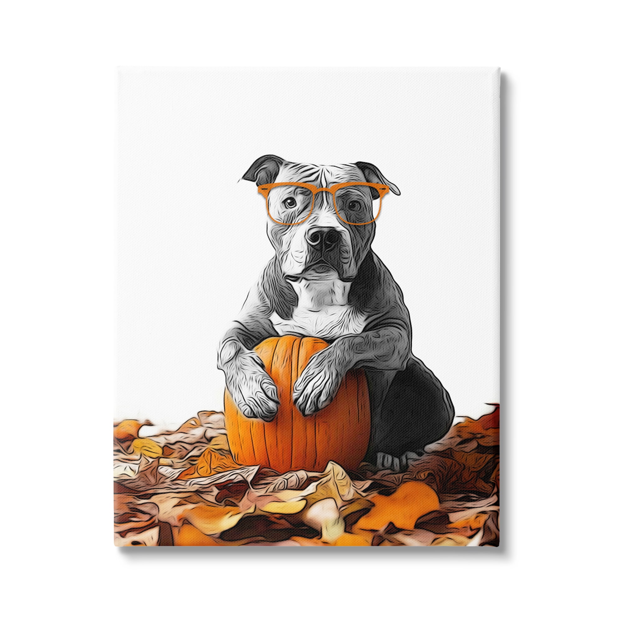 Stupell Industries Pit Bull Autumn Leaves Holiday Painting Gallery Wrapped Canvas Art Print Wall Art, 36 x 48