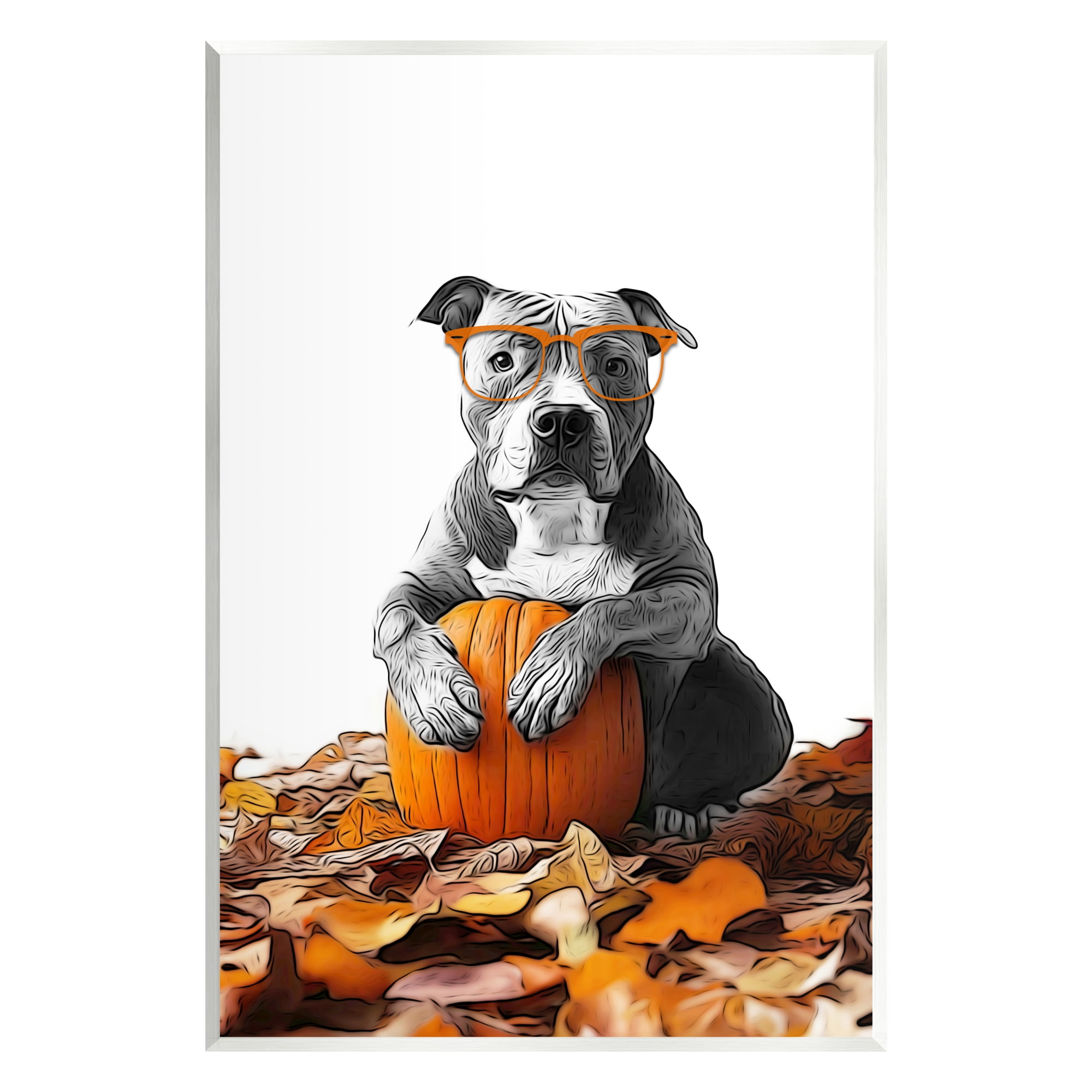 Stupell Industries Pit Bull Autumn Leaves Holiday Painting Unframed Art Print Wall Art, 13 x 19