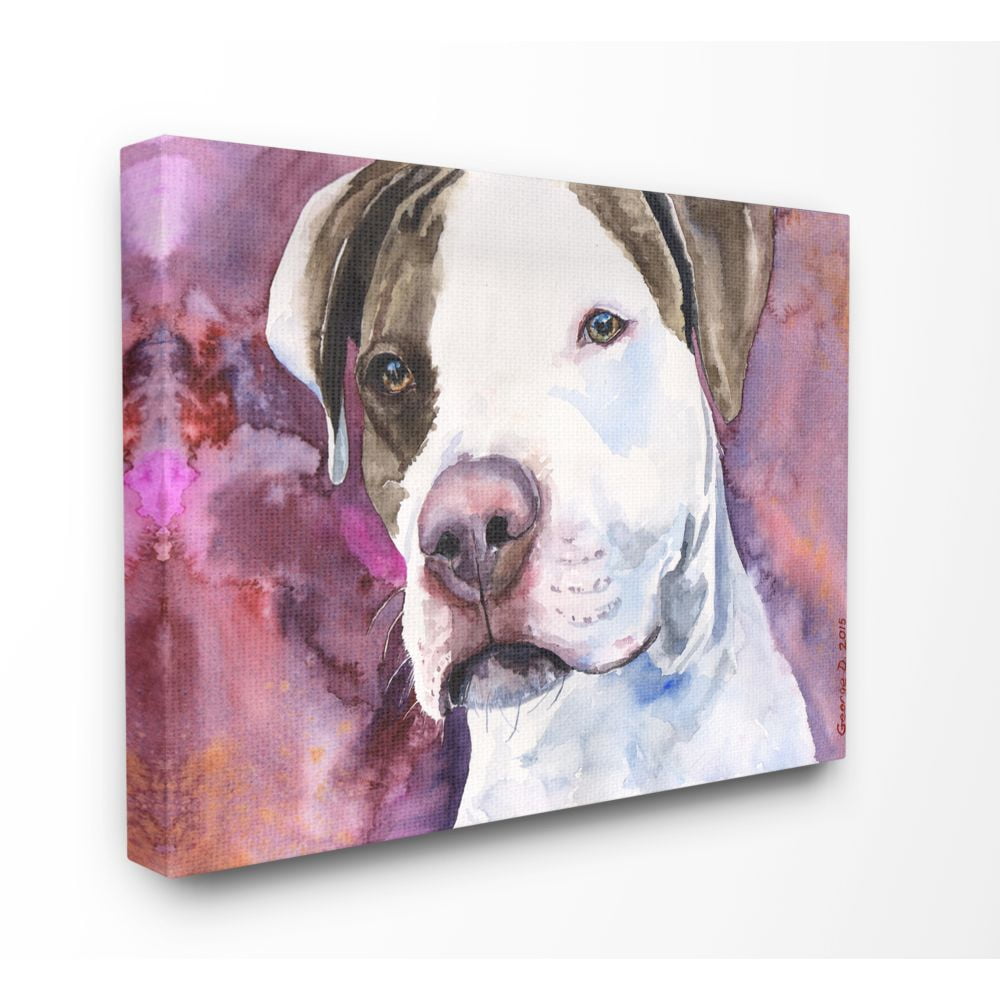 Stupell Industries Pit Bull Dog Pet Animal Purple Watercolor Painting Super Canvas Wall Art by George Dyachenko