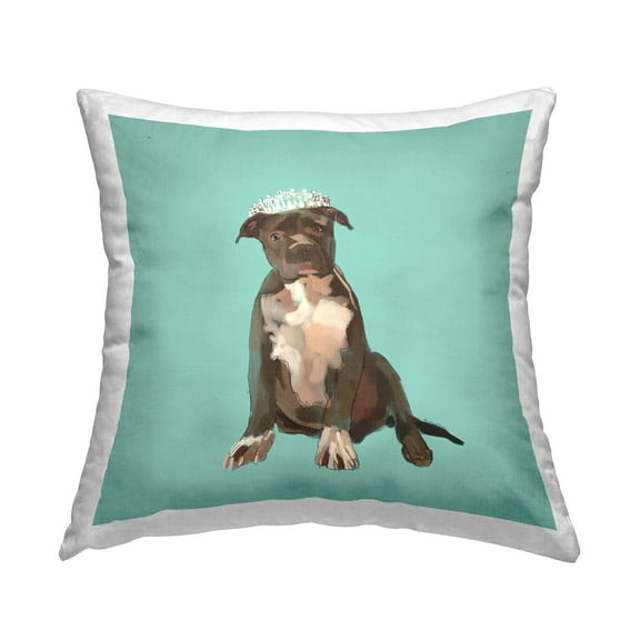 Stupell Industries Pit Bull in Tiara Decorative Printed Throw Pillow Design by Amelia Noyes