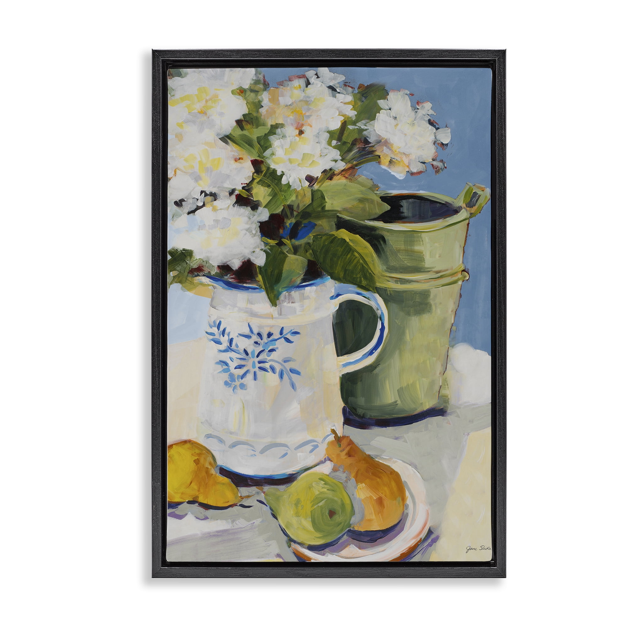 Stupell Industries Pitcher of Flowers Still Life Black Framed Floater Canvas Wall Art, design by Jane Slivka