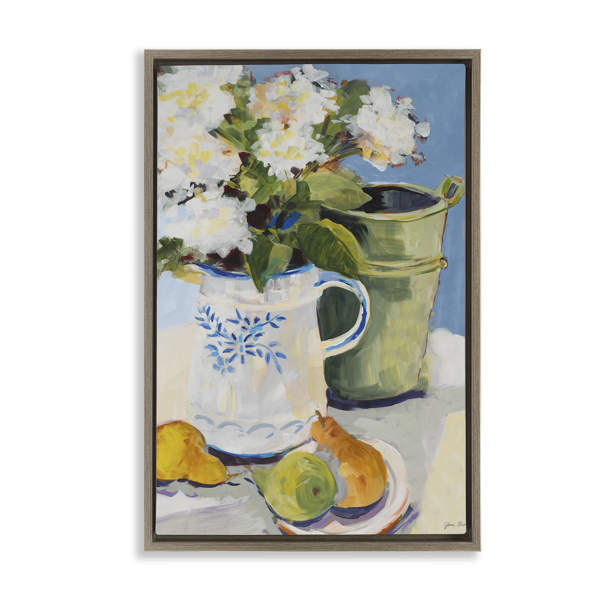 Stupell Industries Pitcher of Flowers Still Life Brown Framed Floater Canvas Wall Art, design by Jane Slivka