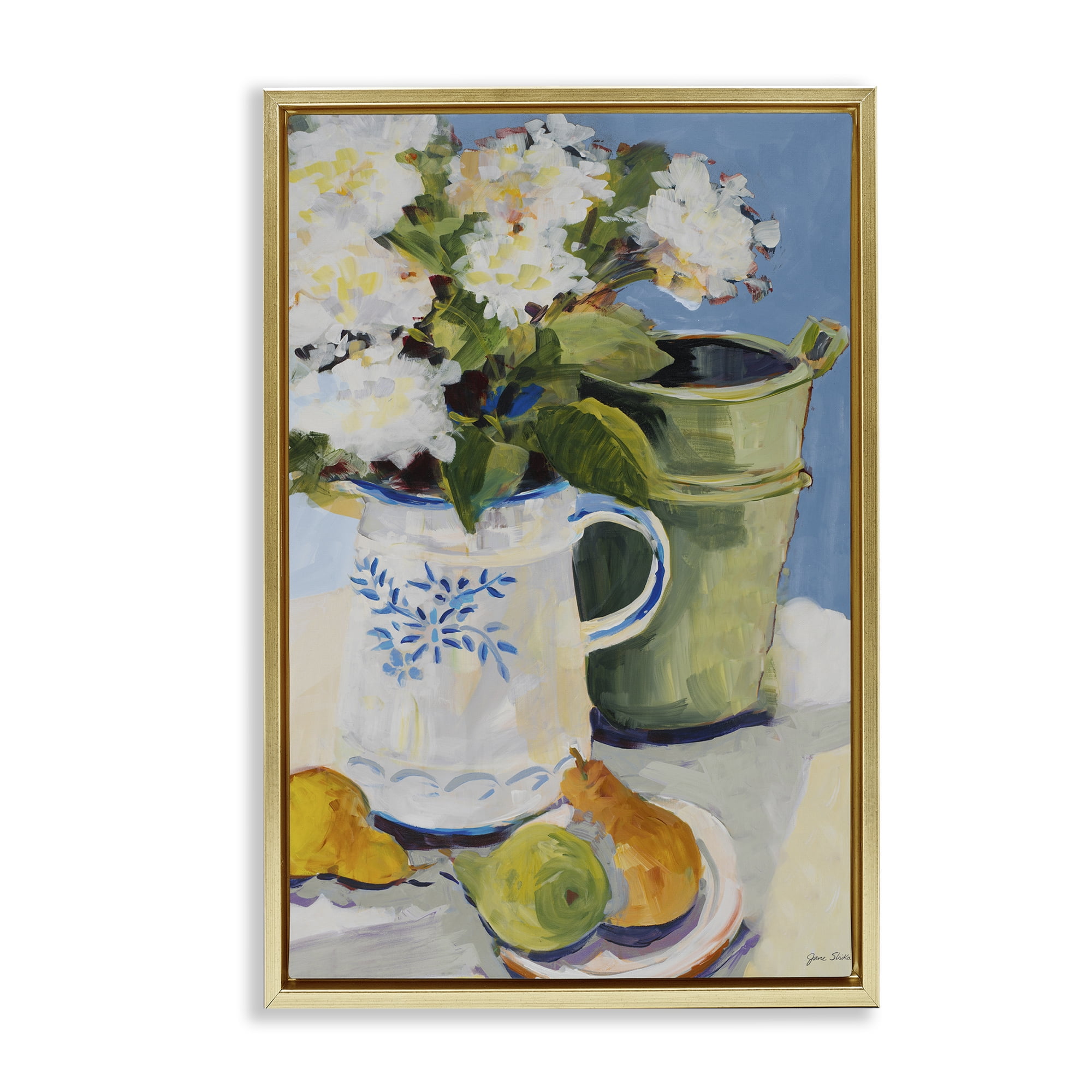 Stupell Industries Pitcher of Flowers Still Life Gold Framed Floater Canvas Wall Art, design by Jane Slivka