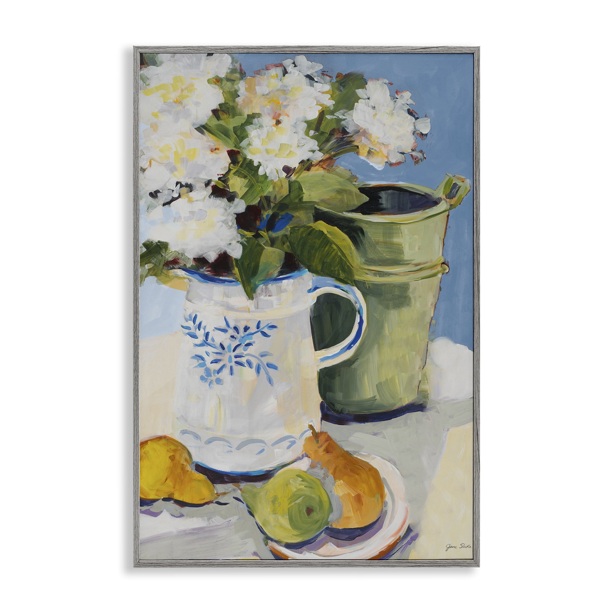 Stupell Industries Pitcher of Flowers Still Life Gray Framed Giclee Art, design by Jane Slivka
