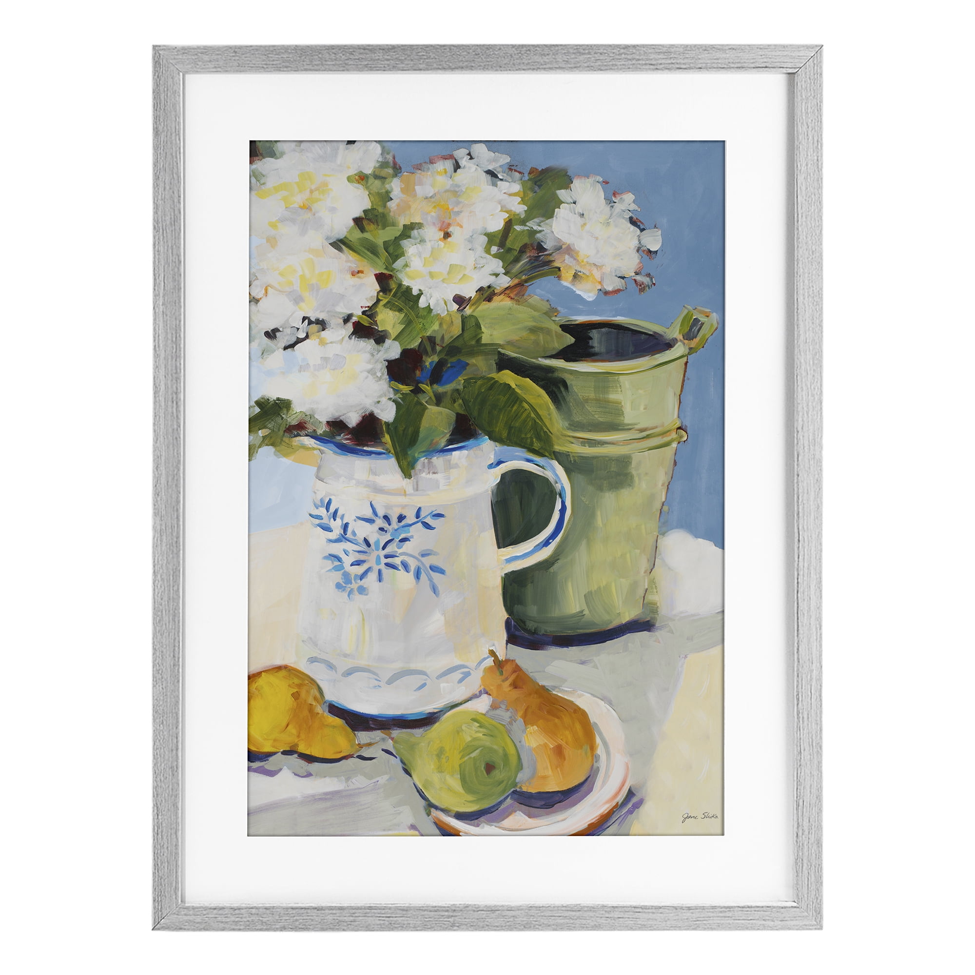 Stupell Industries Pitcher of Flowers Still Life Gray Framed Print Under Glass, design by Jane Slivka