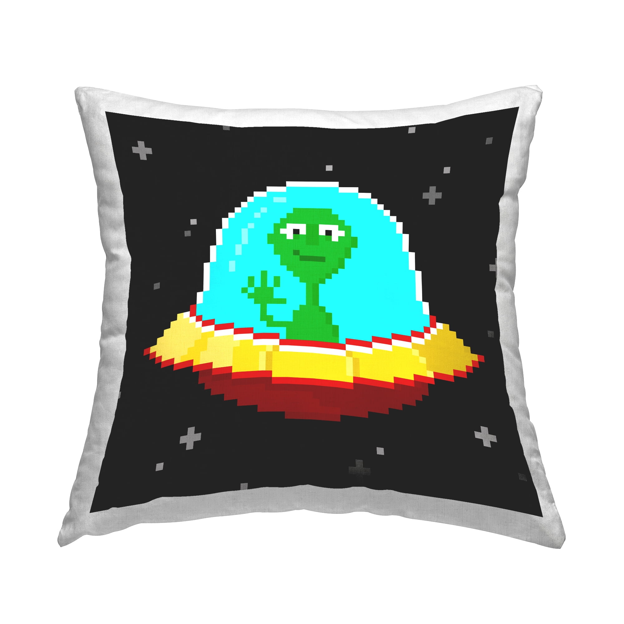 Stupell Industries Pixel Alien Spaceship Decorative Printed Throw Pillow Design by June Erica Vess .