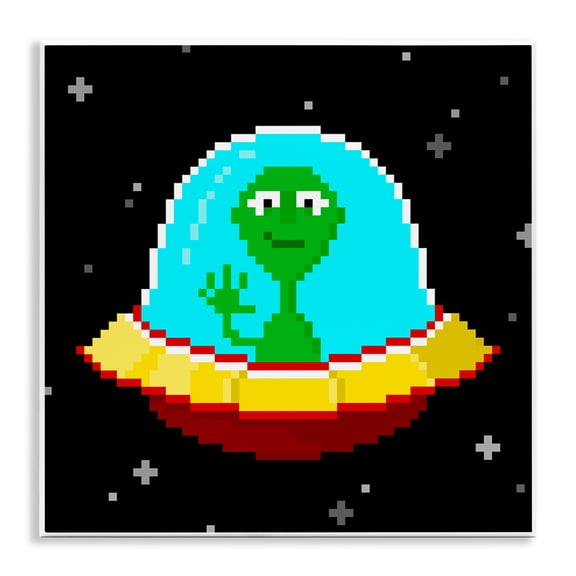 Stupell Industries Pixel Alien Spaceship Novelty & Humor Painting Unframed Art Print Wall Art, 12 x 12