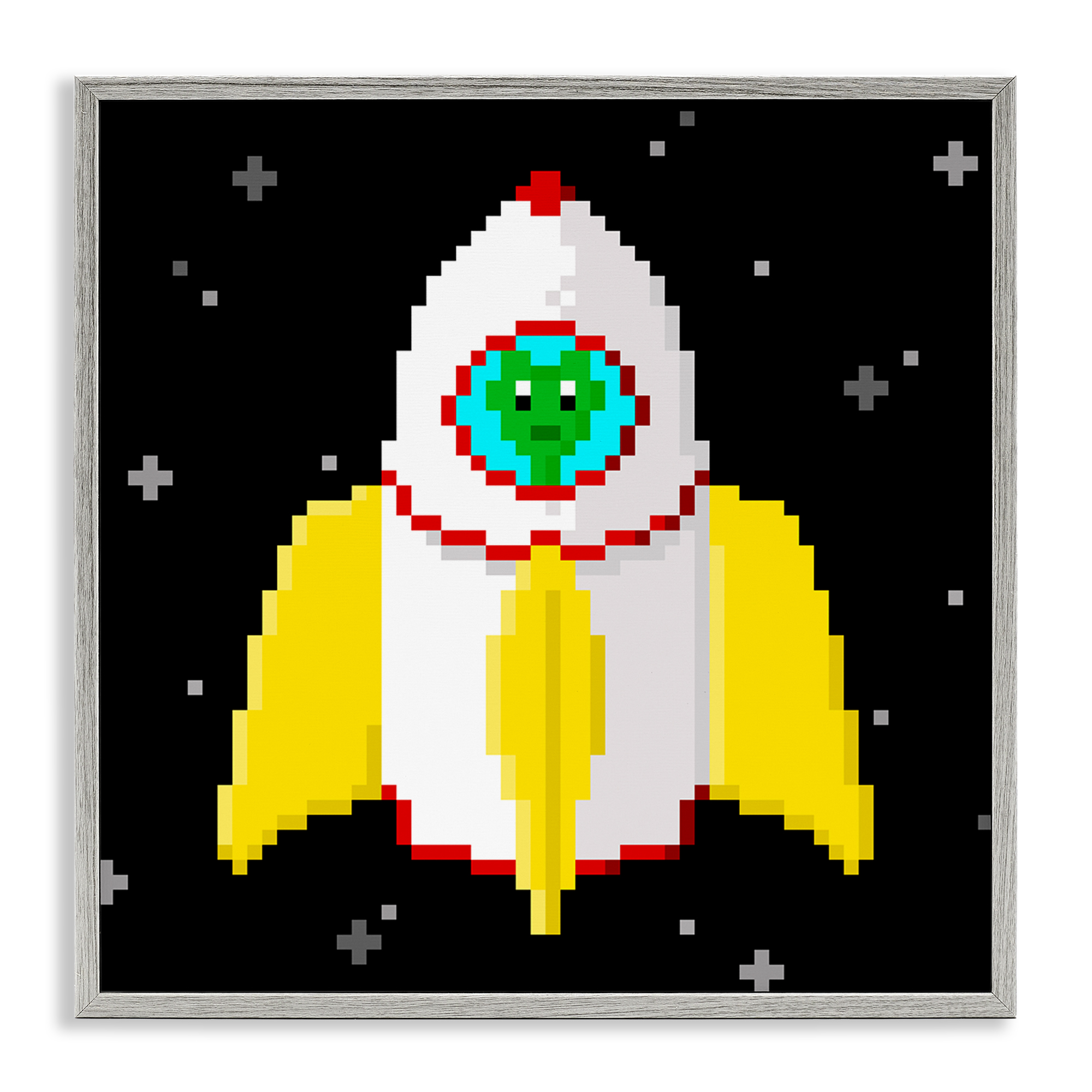 Stupell Industries Pixel Alien in Space Novelty & Humor Painting Gray Framed Art Print Wall Art, 17 x 17