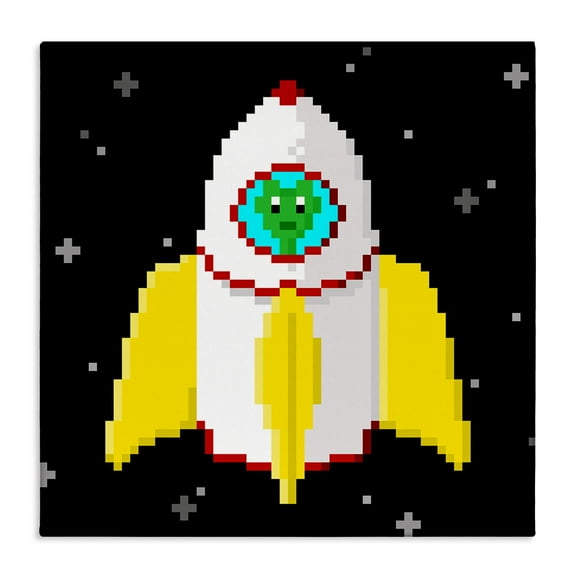 Stupell Industries Pixel Alien in Space Novelty & Humor Painting Wrapped Canvas Art Print Wall Art, 17 x 17