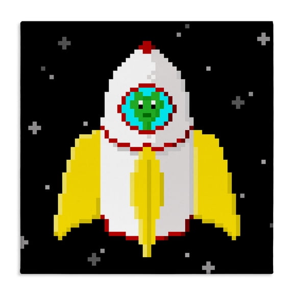 Stupell Industries Pixel Alien in Space Novelty & Humor Painting Wrapped Canvas Art Print Wall Art, 24 x 24