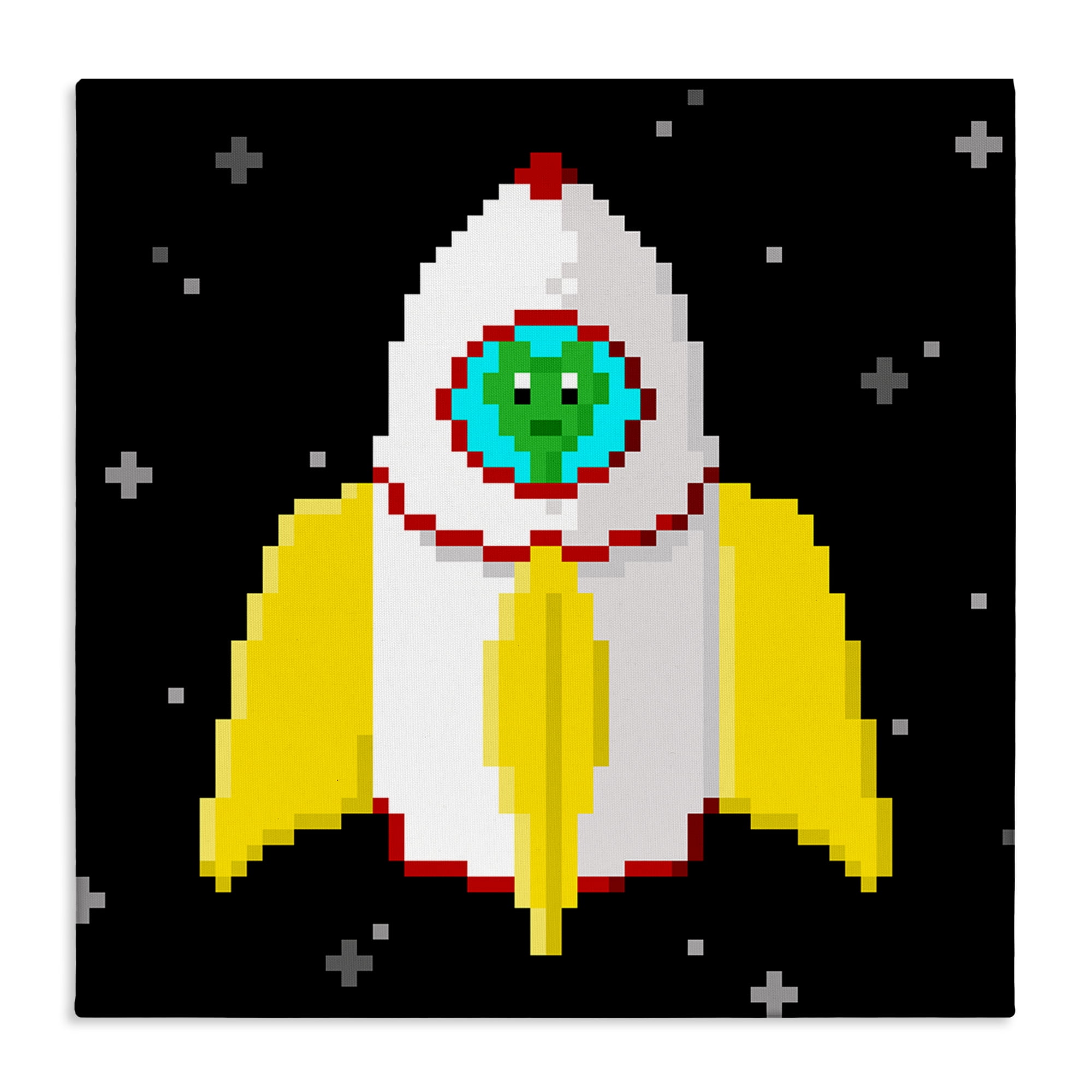 Stupell Industries Pixel Alien in Space Novelty & Humor Painting Wrapped Canvas Art Print Wall Art, 36 x 36