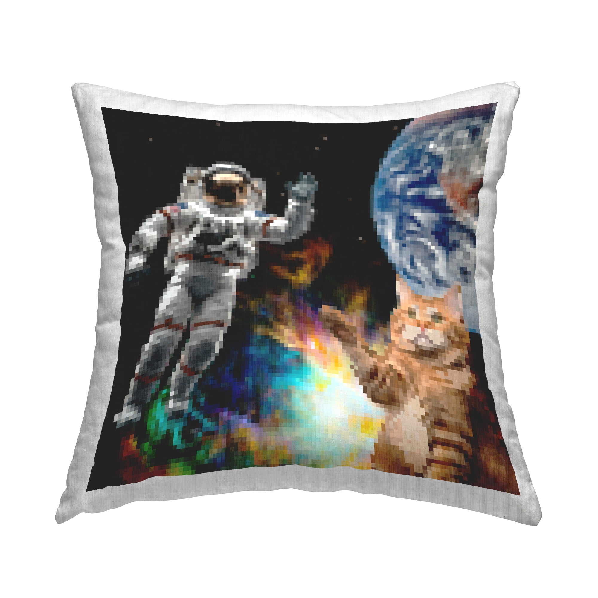 Stupell Industries Pixel Cat in Space Decorative Printed Throw Pillow Design by June Erica Vess .