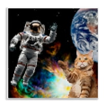 Stupell Industries Pixel Cat in Space Novelty & Humor Painting Unframed Art Print Wall Art, 12 x 12