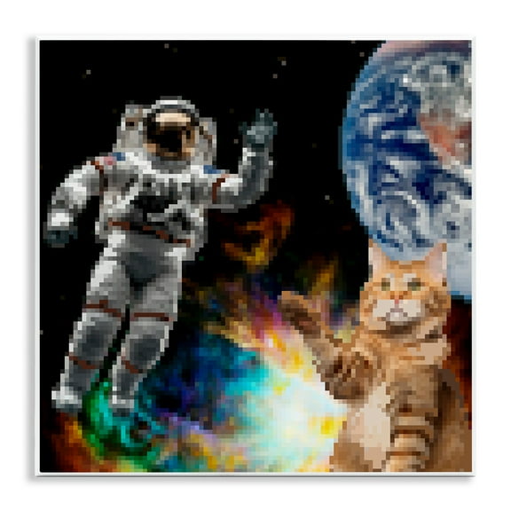 Stupell Industries Pixel Cat in Space Novelty & Humor Painting Unframed Art Print Wall Art, 12 x 12