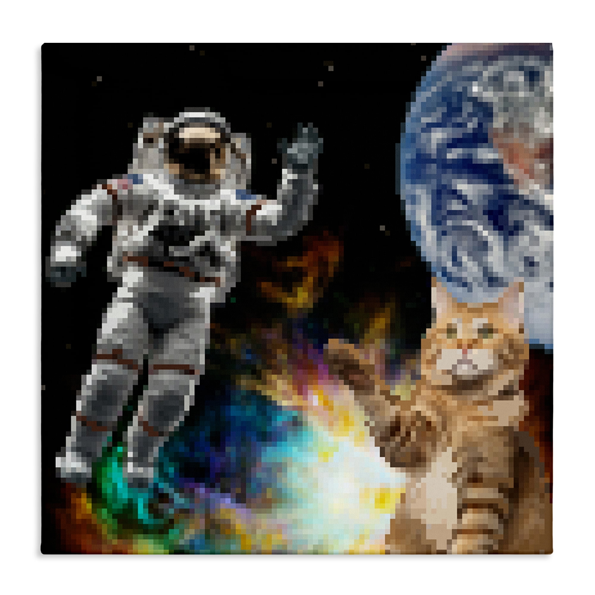 Stupell Industries Pixel Cat in Space Novelty & Humor Painting Wrapped Canvas Art Print Wall Art, 24 x 24