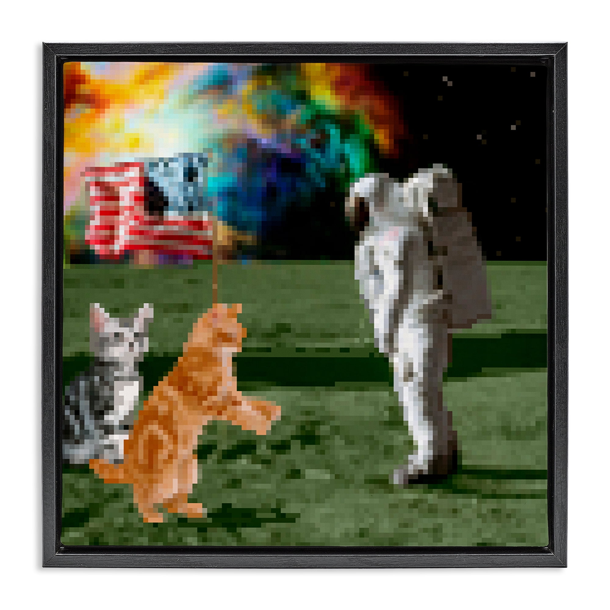 Stupell Industries Pixel Cats & Astronaut Novelty & Humor Painting Black Floater Framed Canvas Art Print Wall Art, 25 x 25