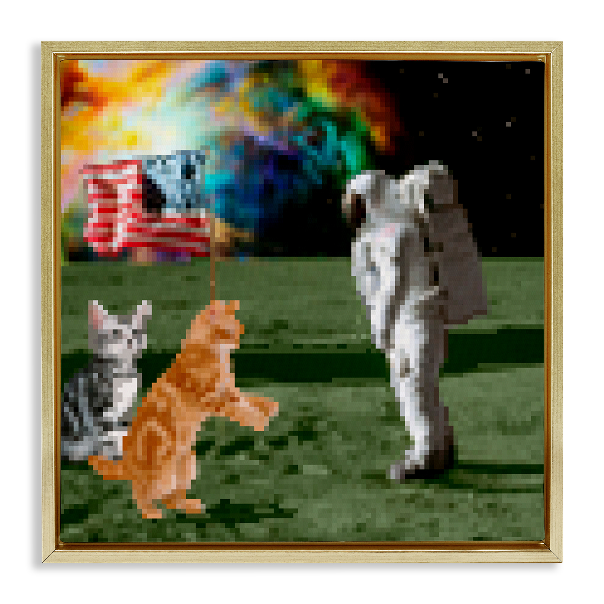 Stupell Industries Pixel Cats & Astronaut Novelty & Humor Painting Gold Floater Framed Canvas Art Print Wall Art, 18 x 18
