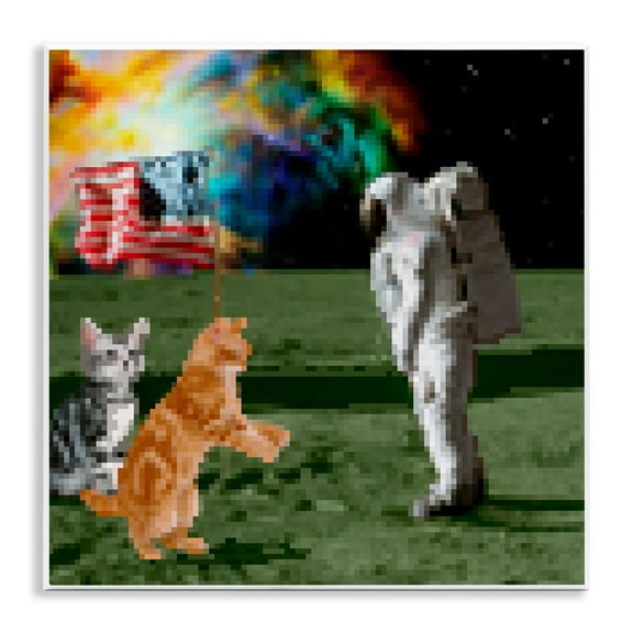Stupell Industries Pixel Cats & Astronaut Novelty & Humor Painting Unframed Art Print Wall Art, 12 x 12