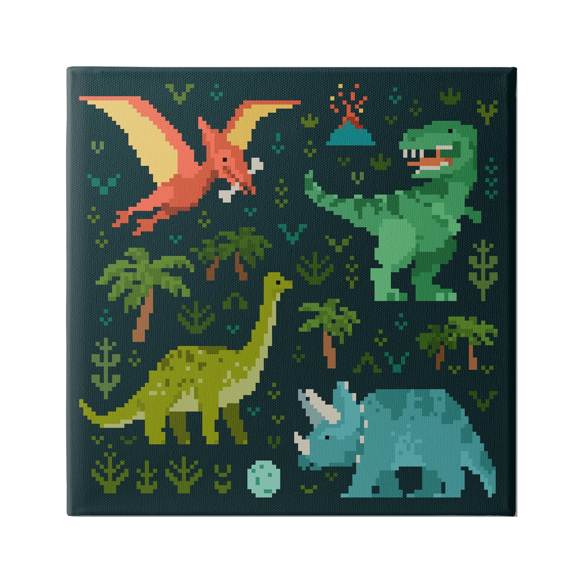 Stupell Industries Pixel Dinosaurs Wildlife Animals & Insects Painting Gallery Wrapped Canvas Art Print Wall Art, 24 x 24