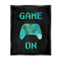 Stupell Industries Pixel Game On Controller Art for Kids Painting Black Floater Framed Canvas Art Print Wall Art, 17 x 21