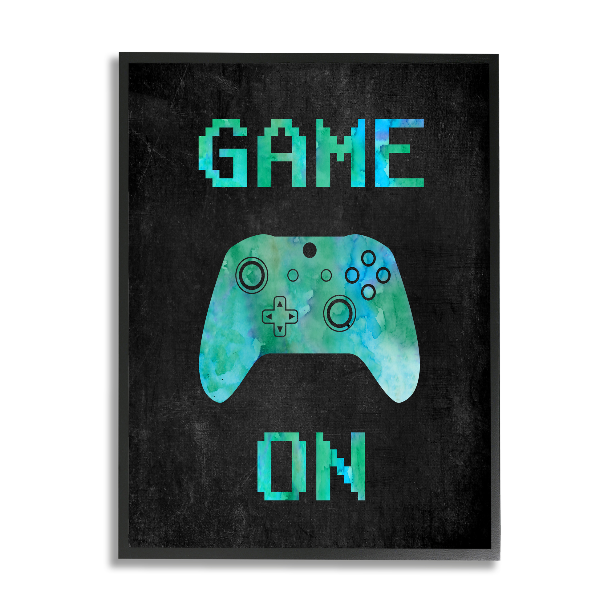 Stupell Industries Pixel Game On Controller Art for Kids Painting Black Framed Art Print Wall Art, 11 x 14