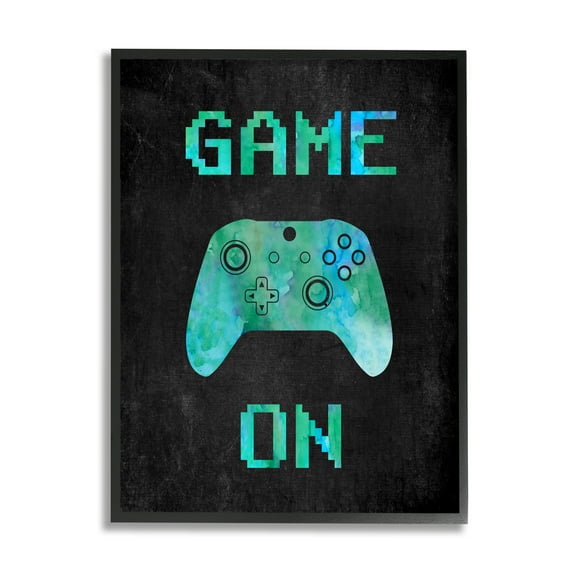 Stupell Industries Pixel Game On Controller Art for Kids Painting Black Framed Art Print Wall Art, 24 x 30