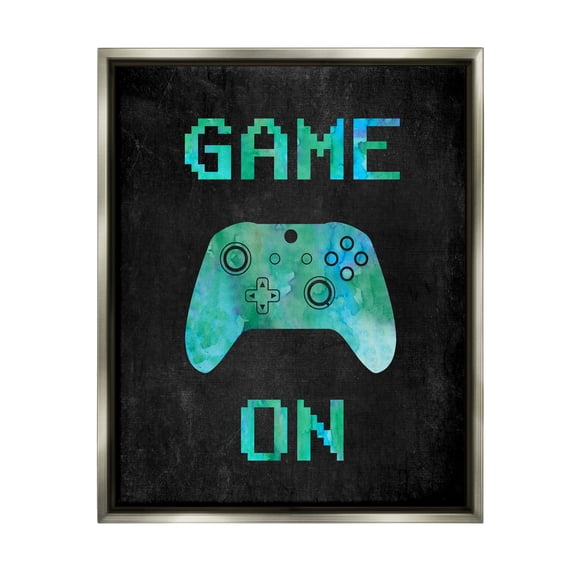 Stupell Industries Pixel Game On Controller Art for Kids Painting Gray Floater Framed Canvas Art Print Wall Art, 17 x 21