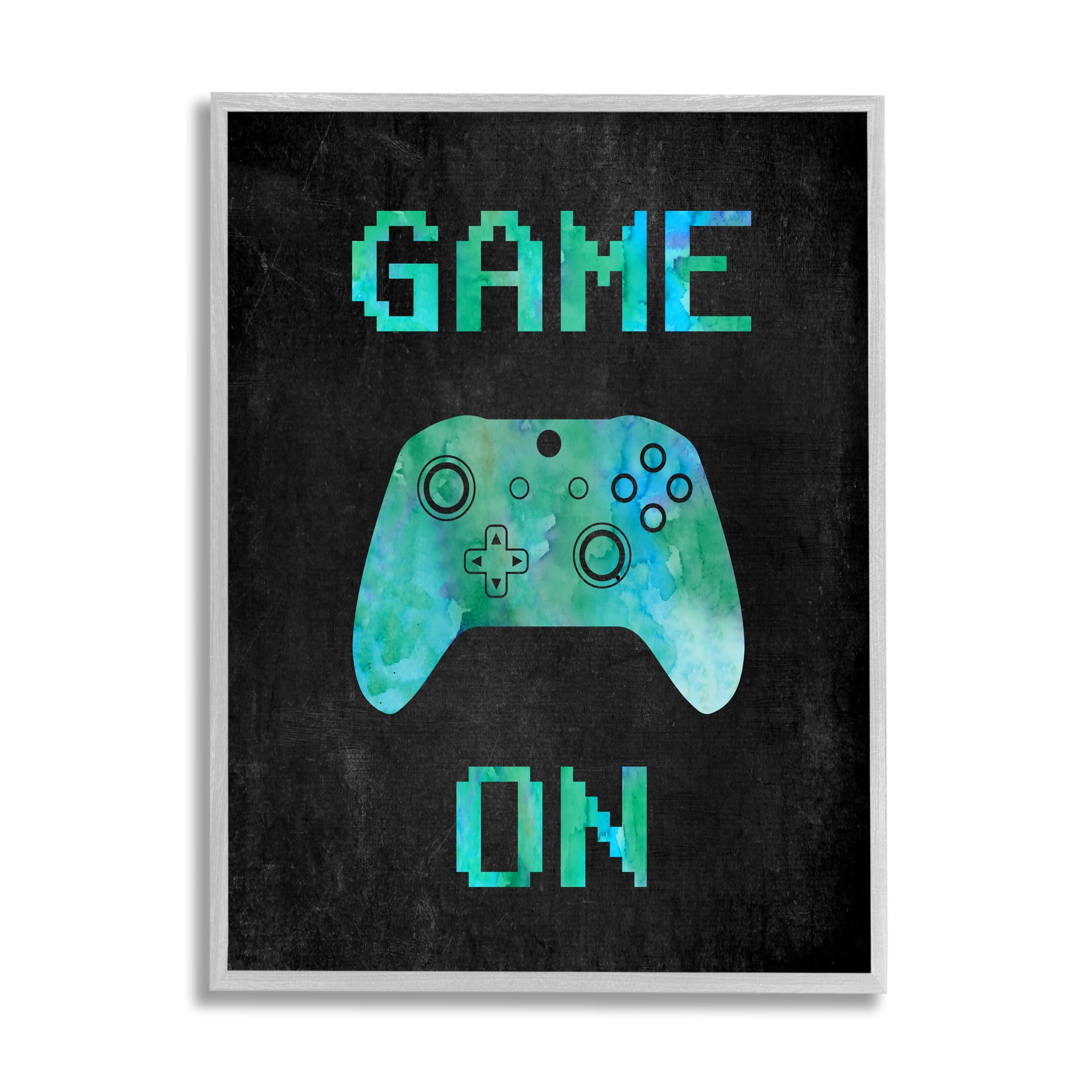 Stupell Industries Pixel Game On Controller Art for Kids Painting Gray Framed Art Print Wall Art, 24 x 30
