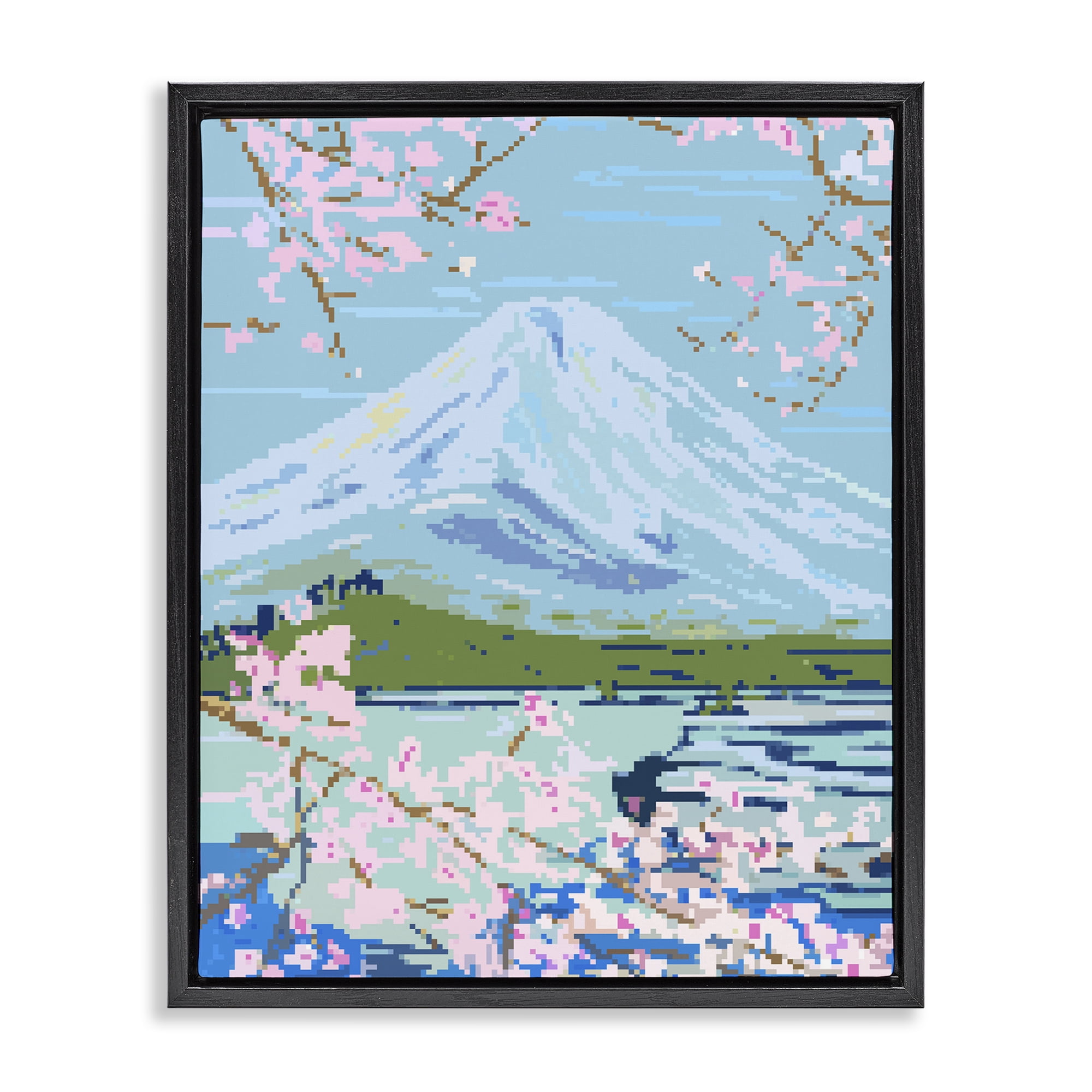 Stupell Industries Pixel Mount Fuji Landscape Painting Black Floater Framed Art Print Wall Art, 17 x 21