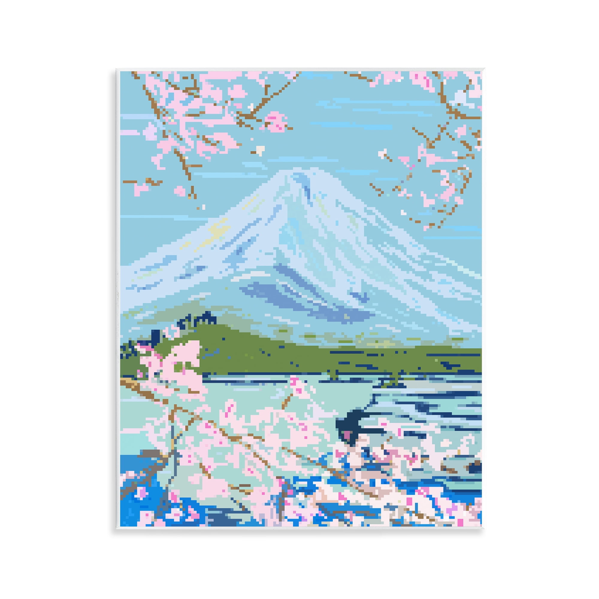 Stupell Industries Pixel Mount Fuji Landscape Painting Unframed Art Print Wall Art, 11 x 14
