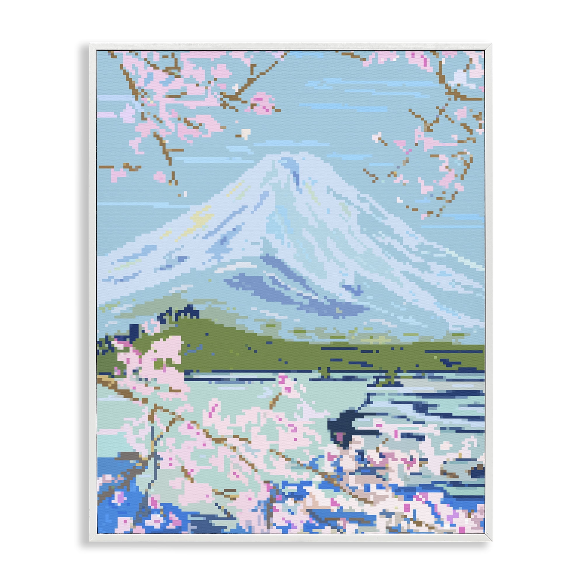 Stupell Industries Pixel Mount Fuji Landscape Painting White Framed Art Print Wall Art, 16 x 20