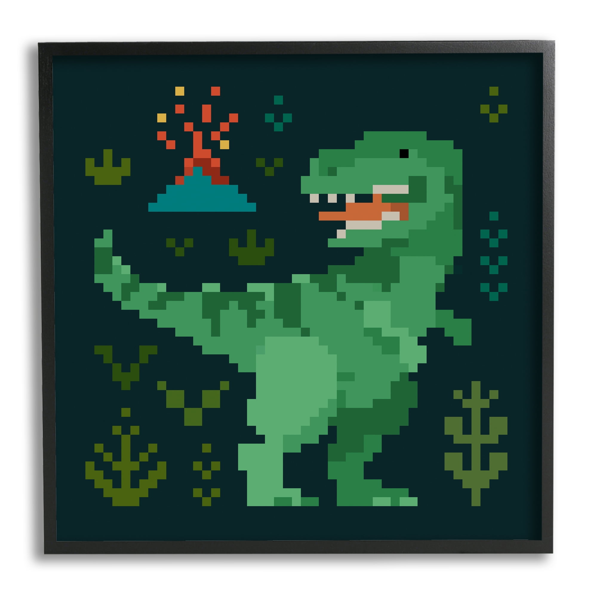 Stupell Industries Pixel Style Dinosaur Animals & Insects Painting Black Framed Art Print Wall Art, 17 x 17