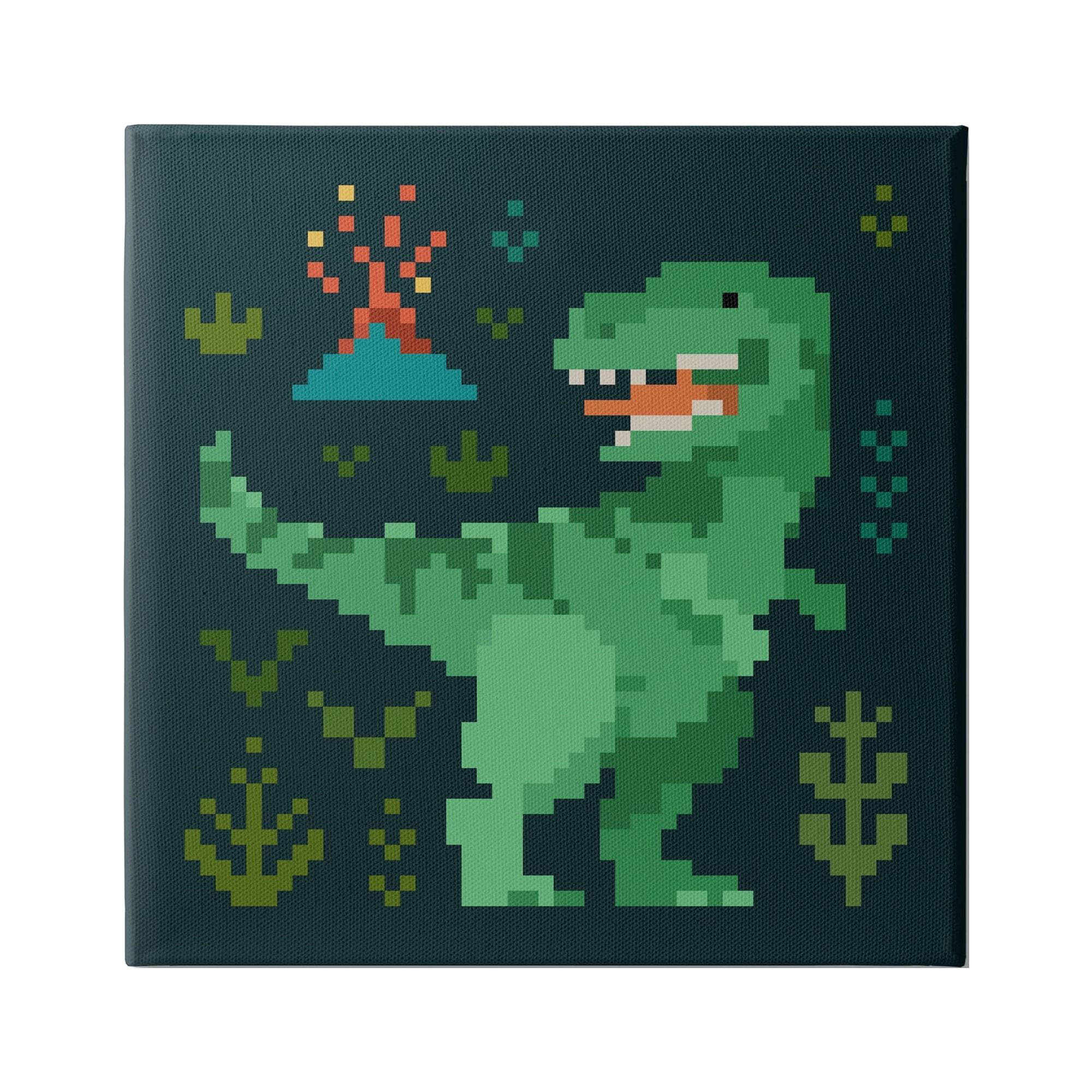 Stupell Industries Pixel Style Dinosaur Animals & Insects Painting Gallery Wrapped Canvas Art Print Wall Art, 36 x 36