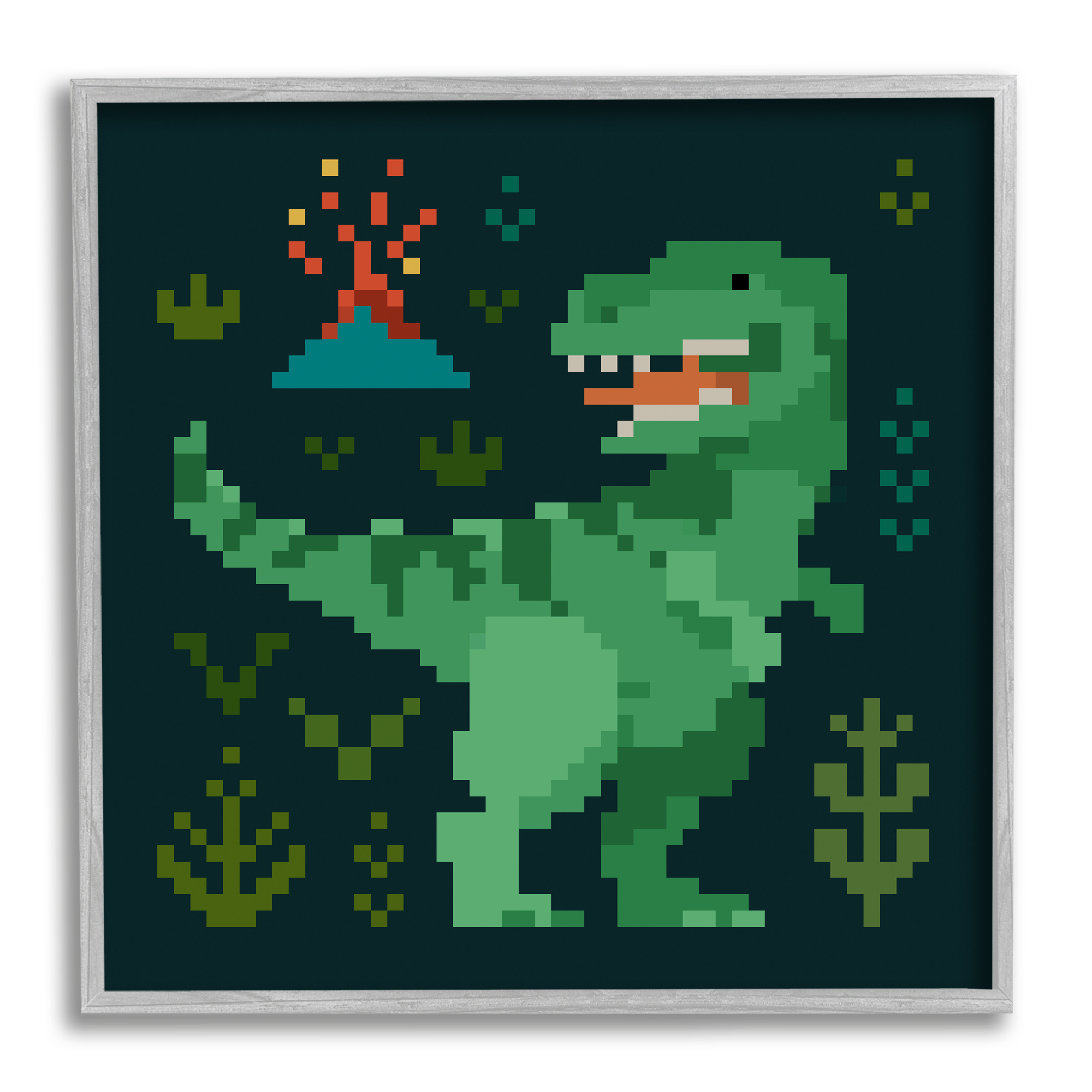 Stupell Industries Pixel Style Dinosaur Animals & Insects Painting Gray Framed Art Print Wall Art, 12 x 12