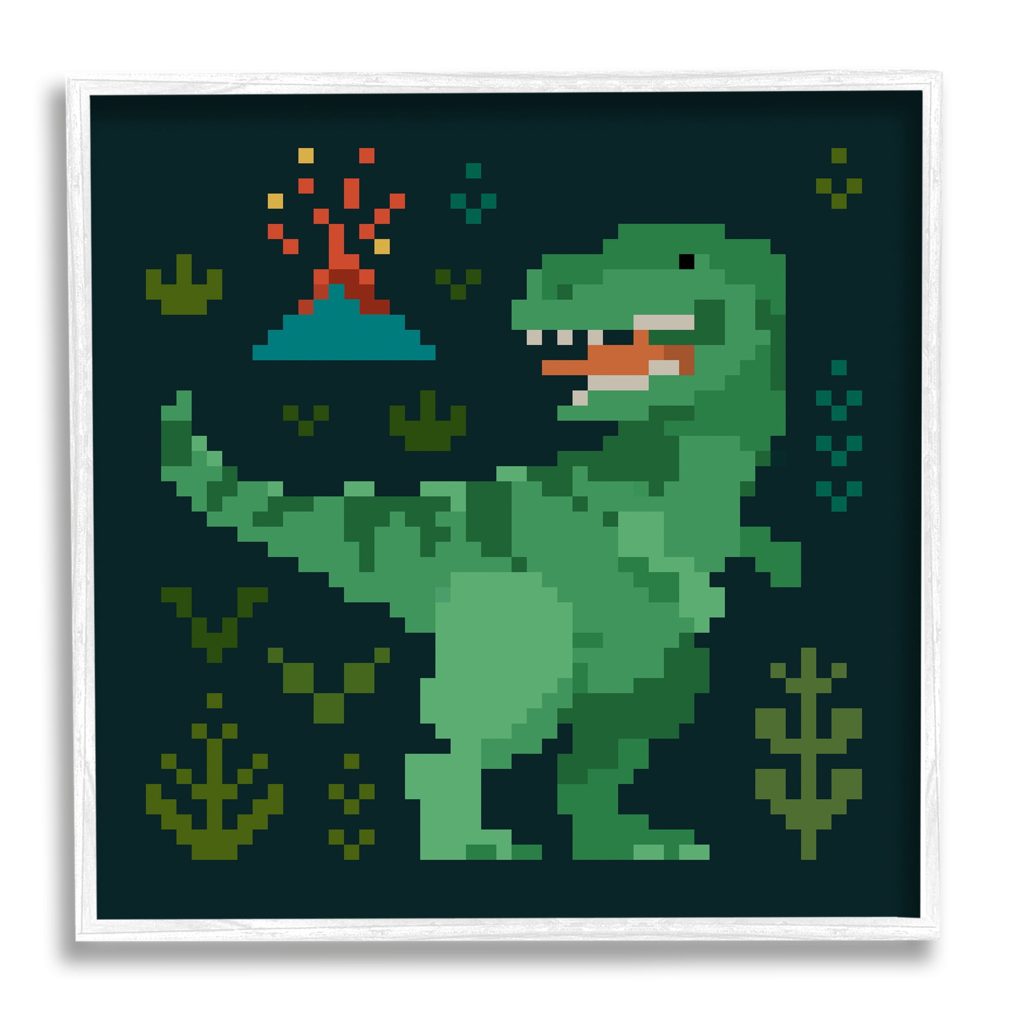 Stupell Industries Pixel Style Dinosaur Animals & Insects Painting White Framed Art Print Wall Art, 12 x 12