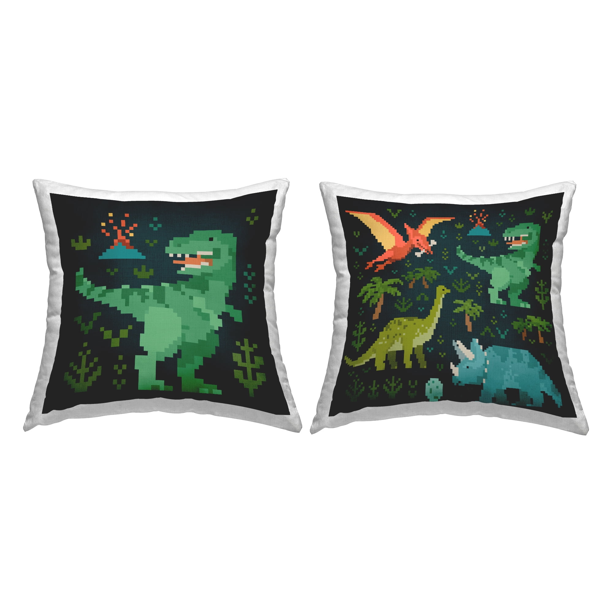 Stupell Industries Pixel Style Dinosaurs Decorative Printed Throw Pillow, 18 x 18