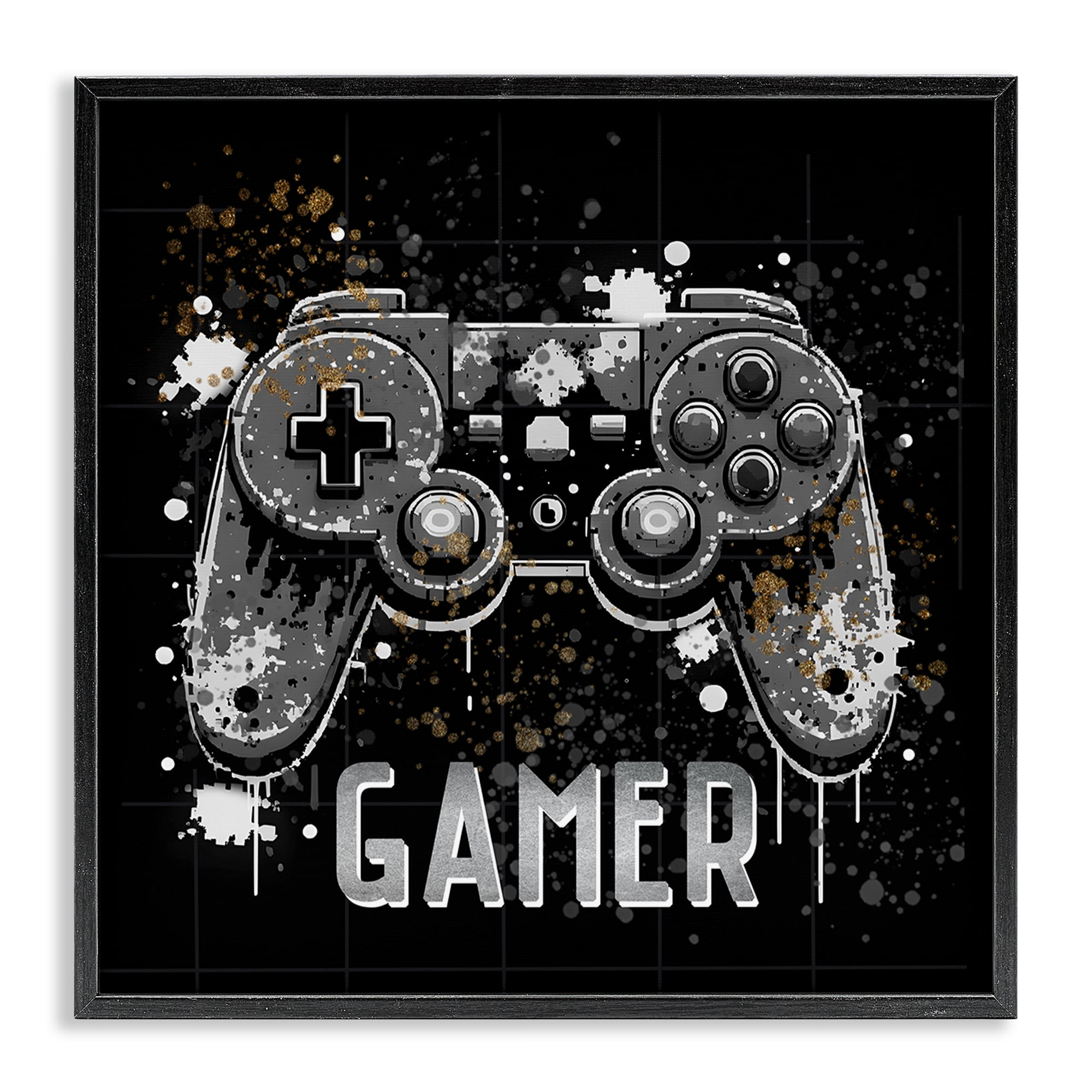Stupell Industries Pixel Style Gamer Entertainment Painting Black Framed Art Print Wall Art, 12 x 12