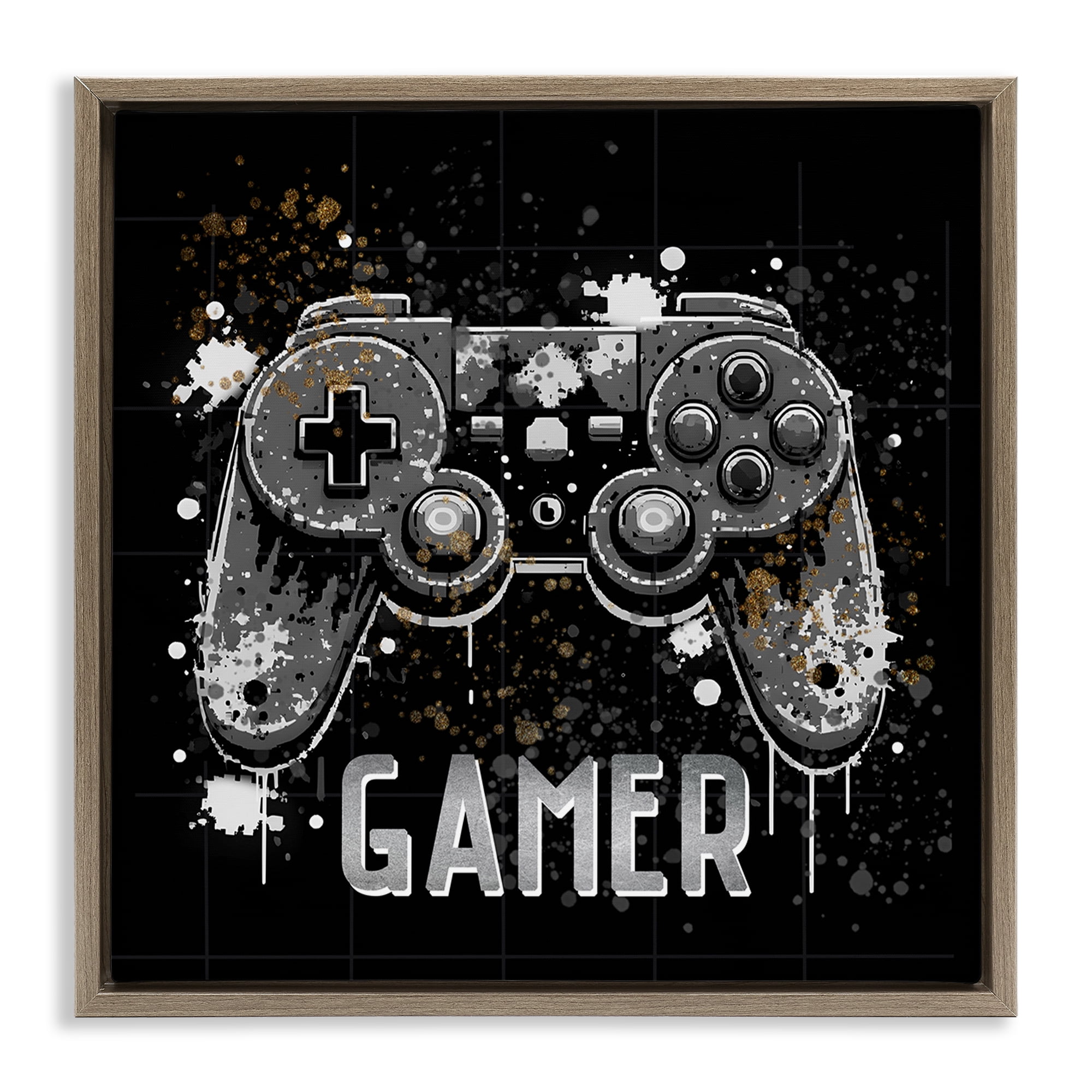 Stupell Industries Pixel Style Gamer Entertainment Painting Brown Floater Framed Canvas Art Print Wall Art, 25 x 25