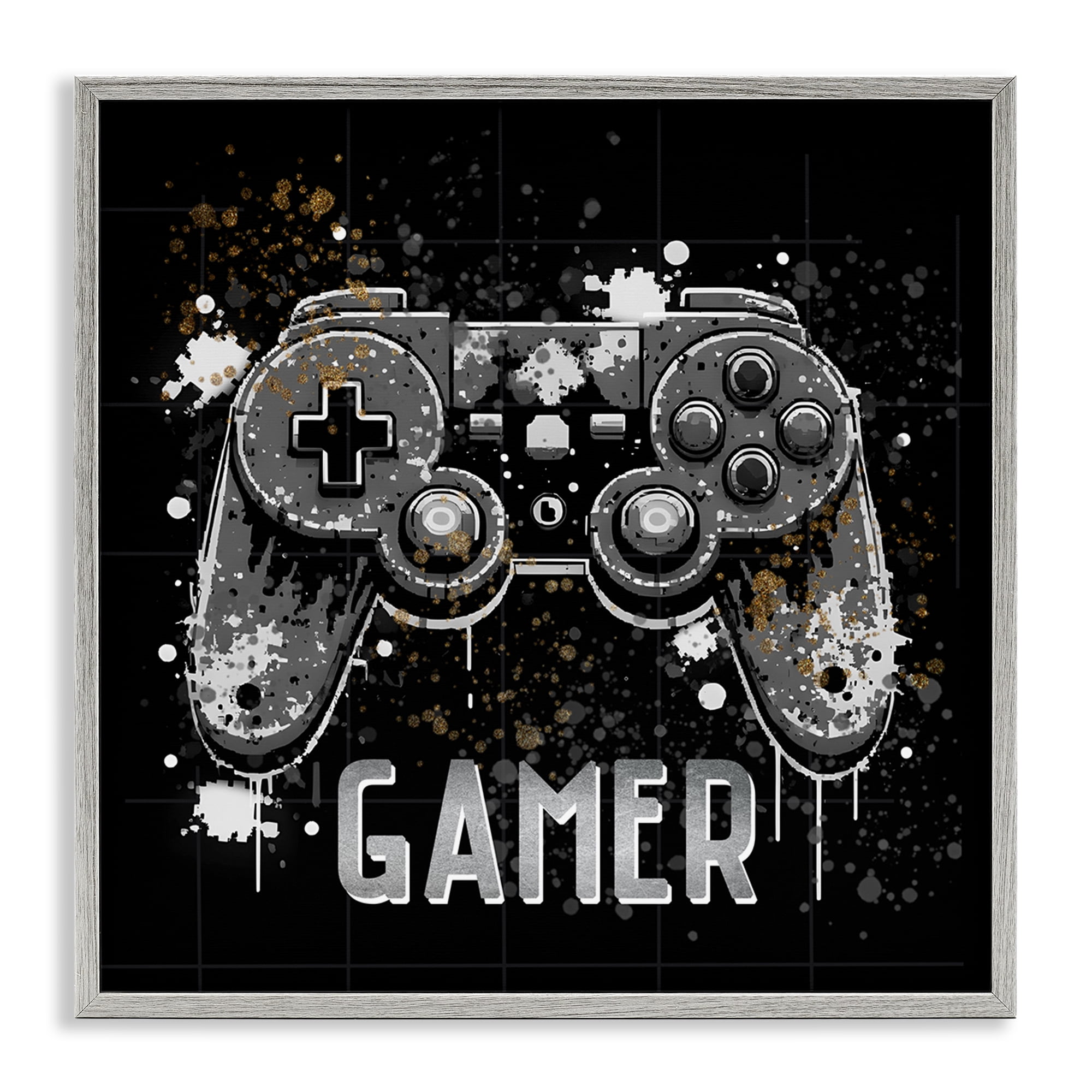 Stupell Industries Pixel Style Gamer Entertainment Painting Gray Framed Art Print Wall Art, 12 x 12