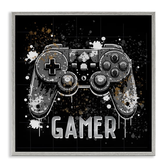 Stupell Industries Pixel Style Gamer Entertainment Painting Gray Framed Art Print Wall Art, 12 x 12