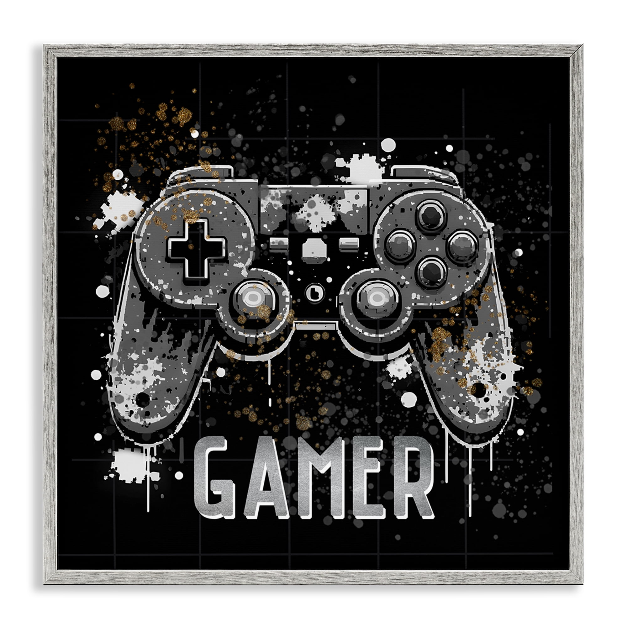 Stupell Industries Pixel Style Gamer Entertainment Painting Gray Framed Art Print Wall Art, 17 x 17