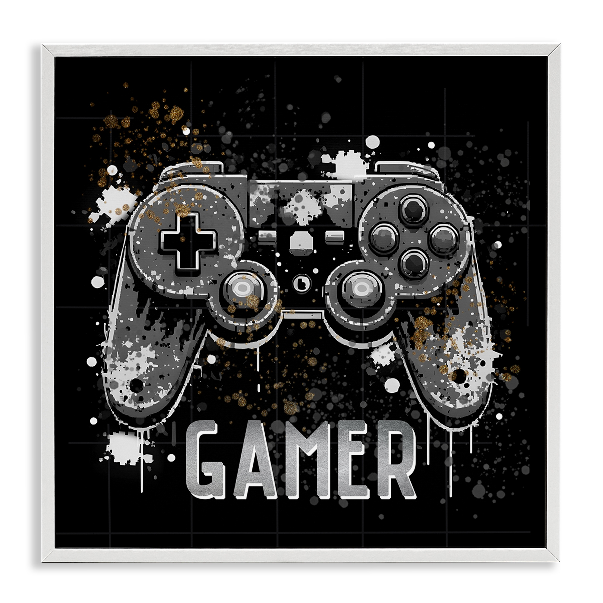 Stupell Industries Pixel Style Gamer Entertainment Painting White Framed Art Print Wall Art, 17 x 17