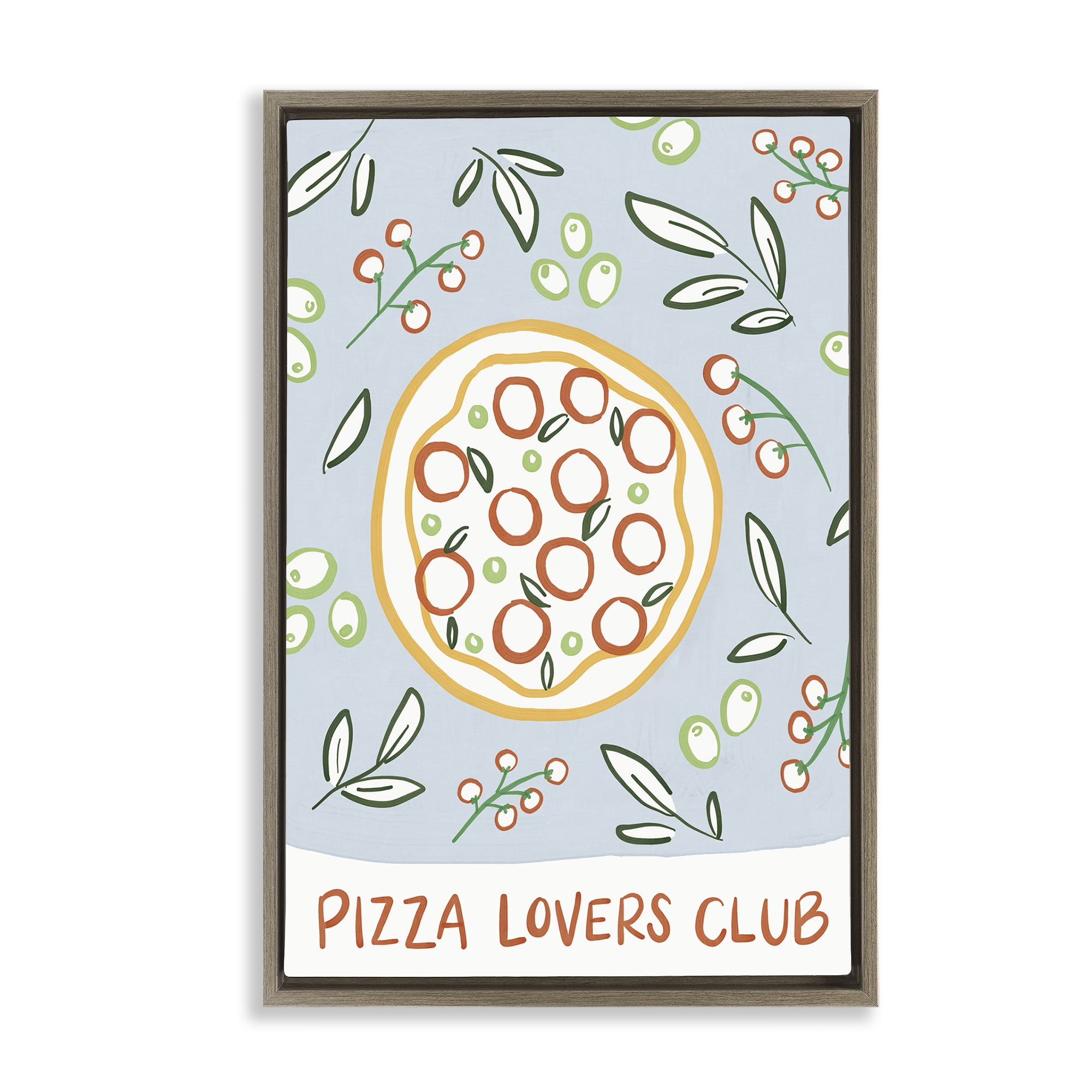 Stupell Industries Pizza Lovers Club Brown Framed Floater Canvas Wall Art, design by Amanda Houston