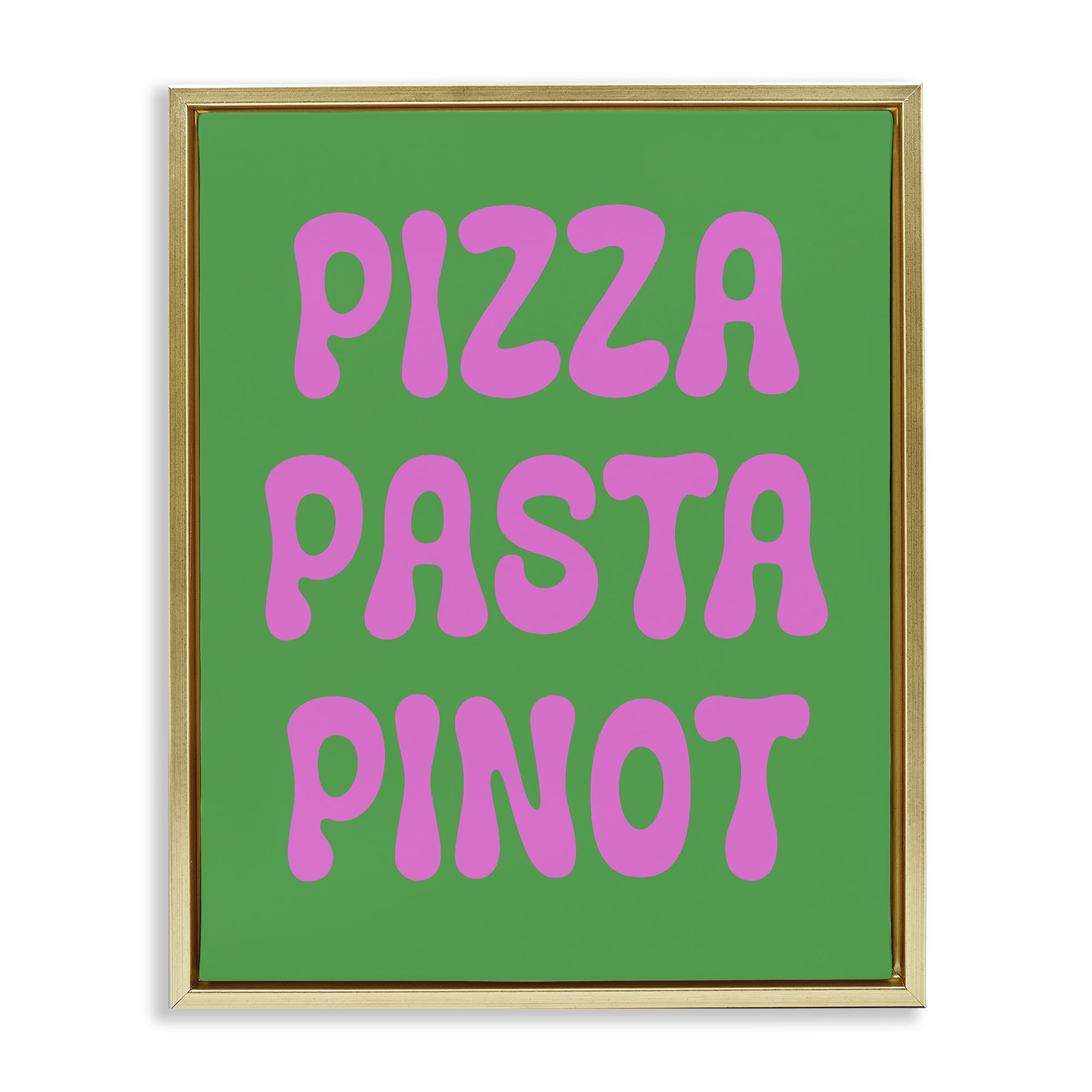 Stupell Industries Pizza Pasta Pinot Food & Beverage Painting Gold Floater Framed Canvas Art Print Wall Art, 25 x 31