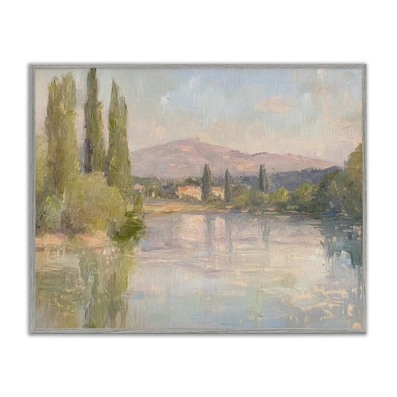 Stupell Industries Place By The Lake Landscape & Nature Painting Gray Framed Art Print Wall Art, 14 x 11